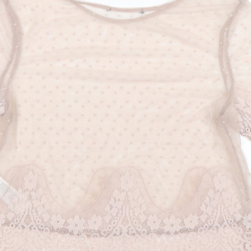 New Look Womens Pink Floral Lace Basic T-Shirt Size 10
