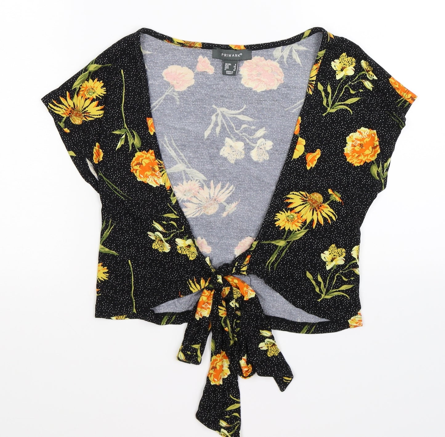 Primark Womens Beige Floral  Wrap T-Shirt Size 4