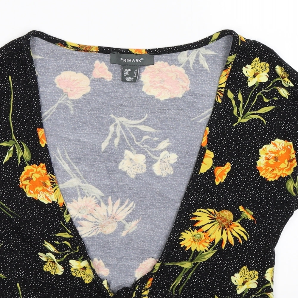 Primark Womens Beige Floral  Wrap T-Shirt Size 4