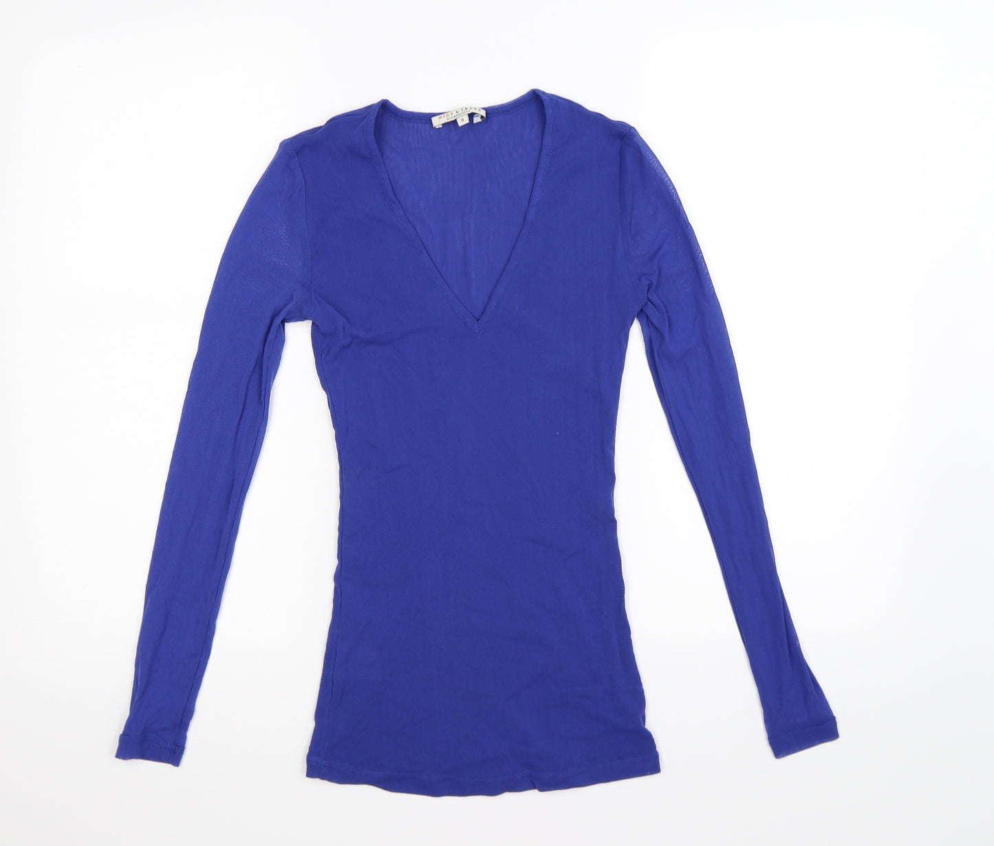 mISS & tREND Womens Blue  Mesh Basic T-Shirt Size XS