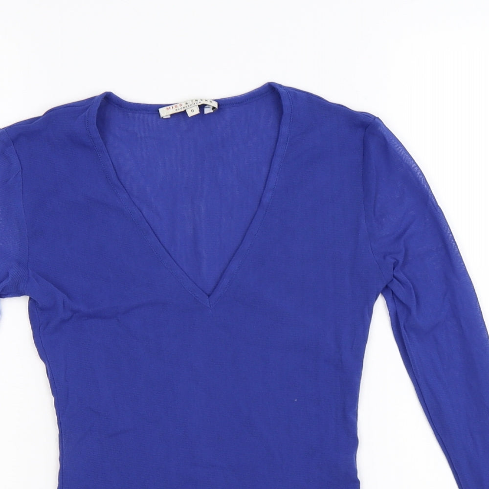 mISS & tREND Womens Blue  Mesh Basic T-Shirt Size XS