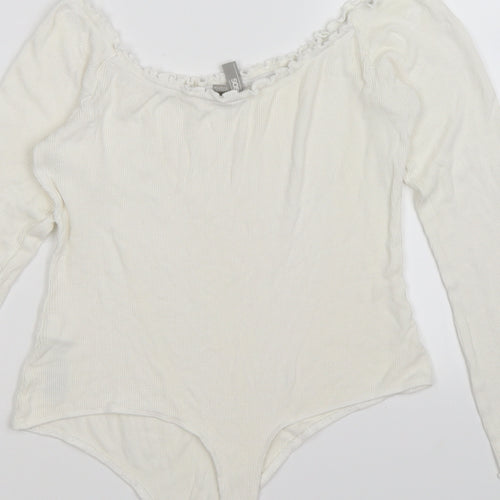 ASOS Womens White  Knit Bodysuit One-Piece Size 10