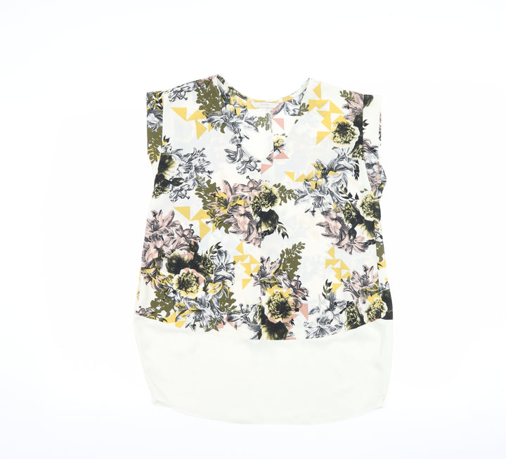 George Womens Beige Floral  Basic T-Shirt Size 8