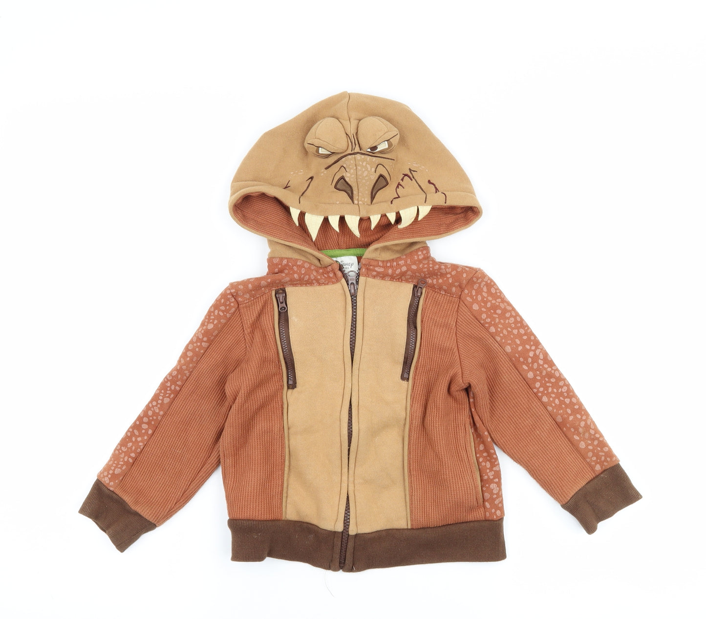 Disney Boys Brown Polka Dot  Full Zip Hoodie Size 2 Years  - DInosaur