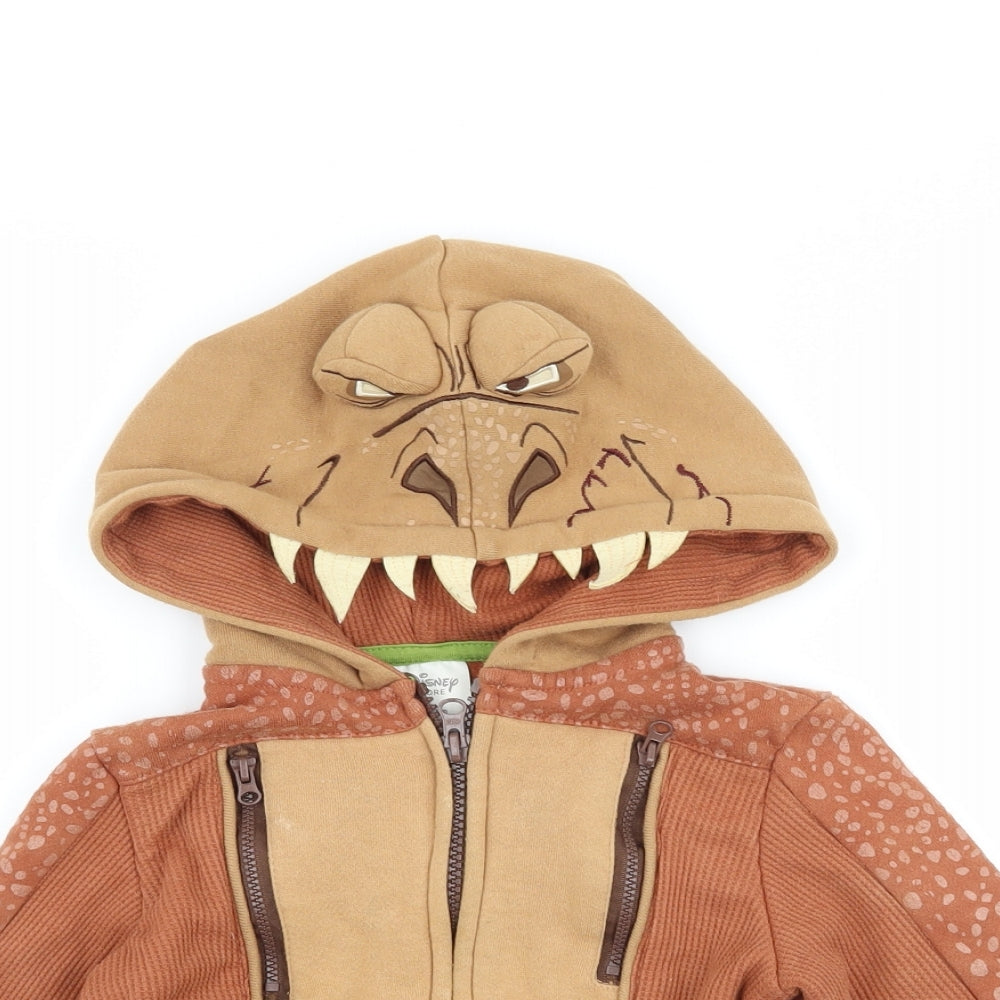 Disney Boys Brown Polka Dot  Full Zip Hoodie Size 2 Years  - DInosaur