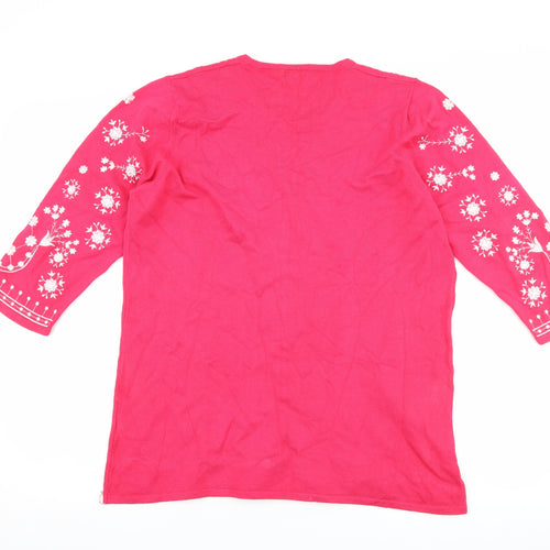 Text Womens Pink Floral  Basic T-Shirt Size L