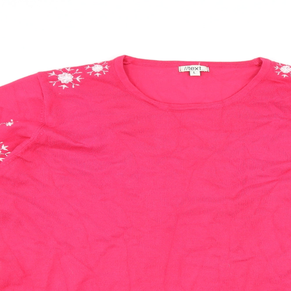 Text Womens Pink Floral  Basic T-Shirt Size L