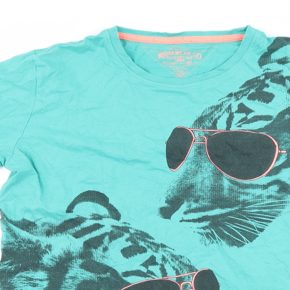 Marks and Spencer Boys Green   Basic T-Shirt Size 13-14 Years  - Tiger