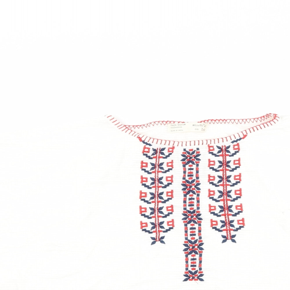 Zara Girls White Striped  Basic T-Shirt Size 9-10 Years