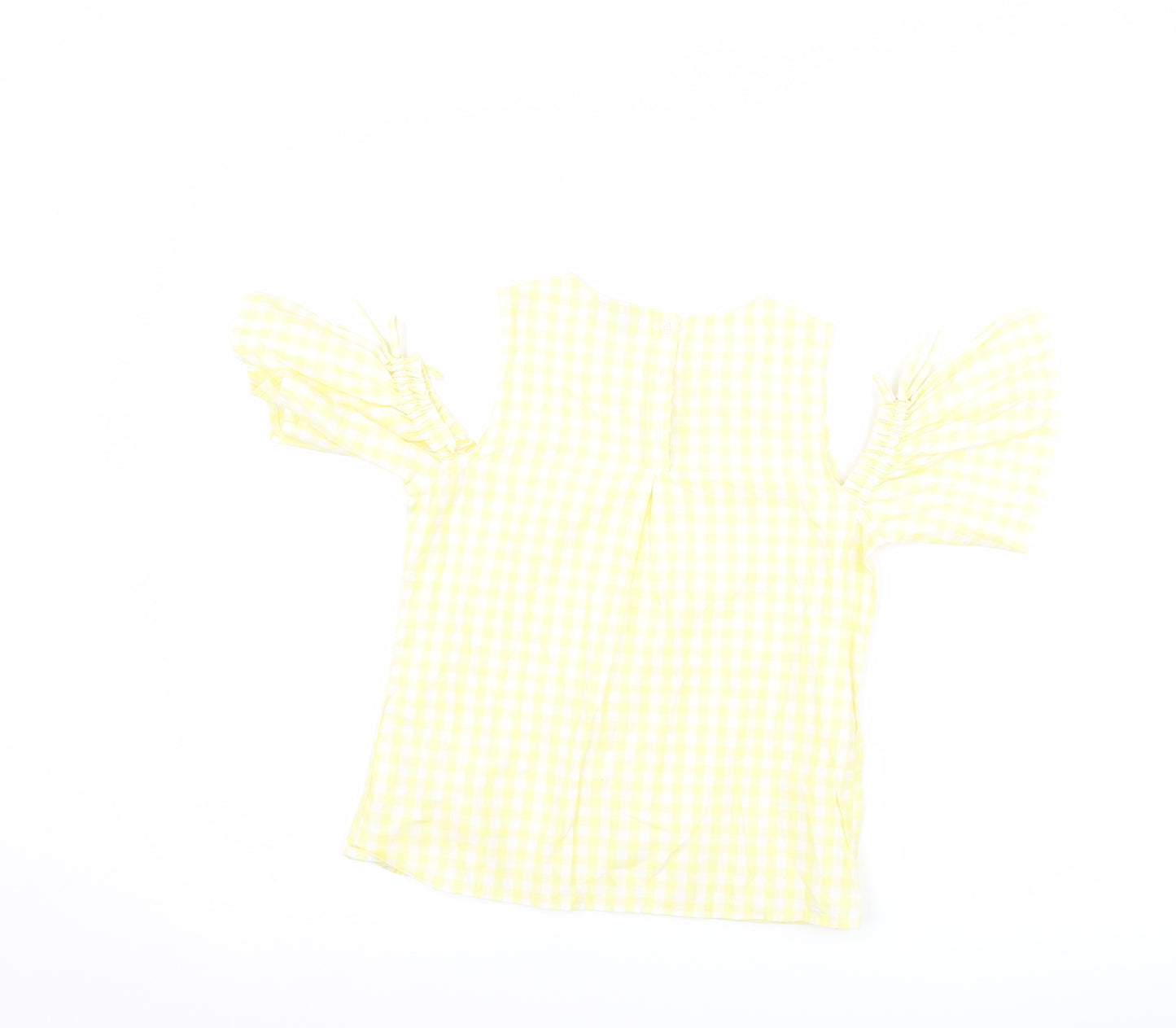 Matalan Girls Yellow Check  Basic T-Shirt Size 11 Years  - Cut Out Shoulder