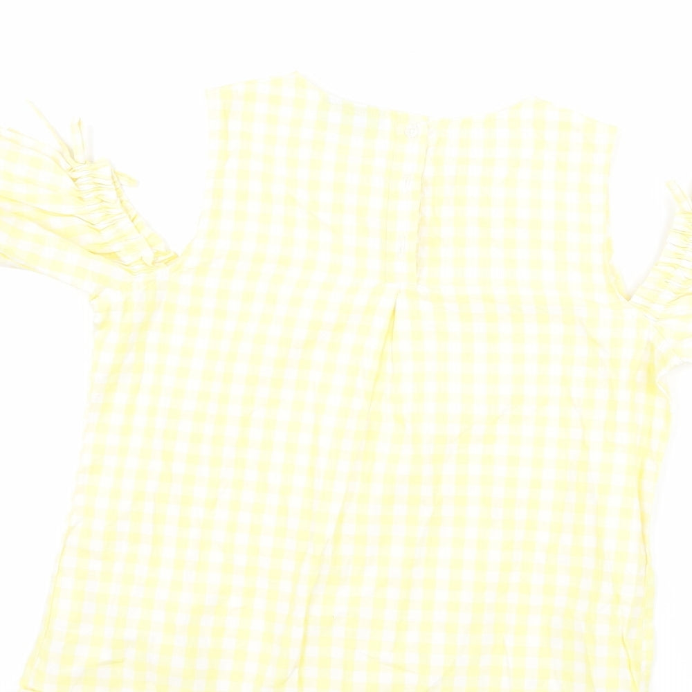 Matalan Girls Yellow Check  Basic T-Shirt Size 11 Years  - Cut Out Shoulder