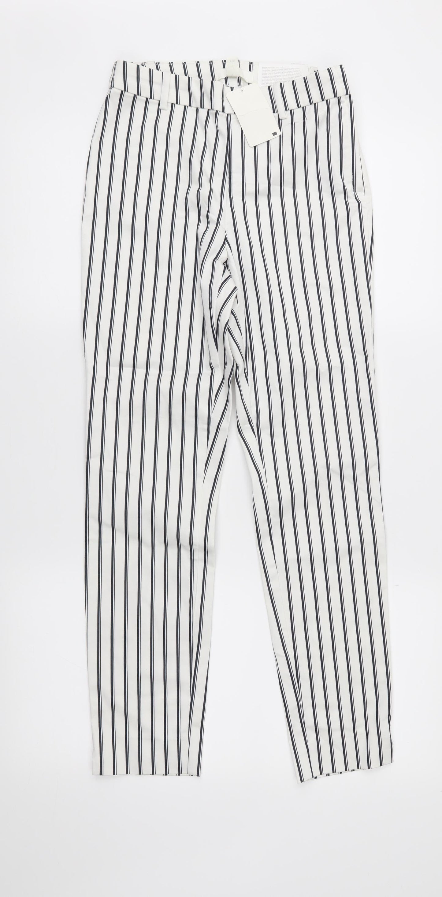 H&M Womens White Striped  Trousers  Size 6 L27 in