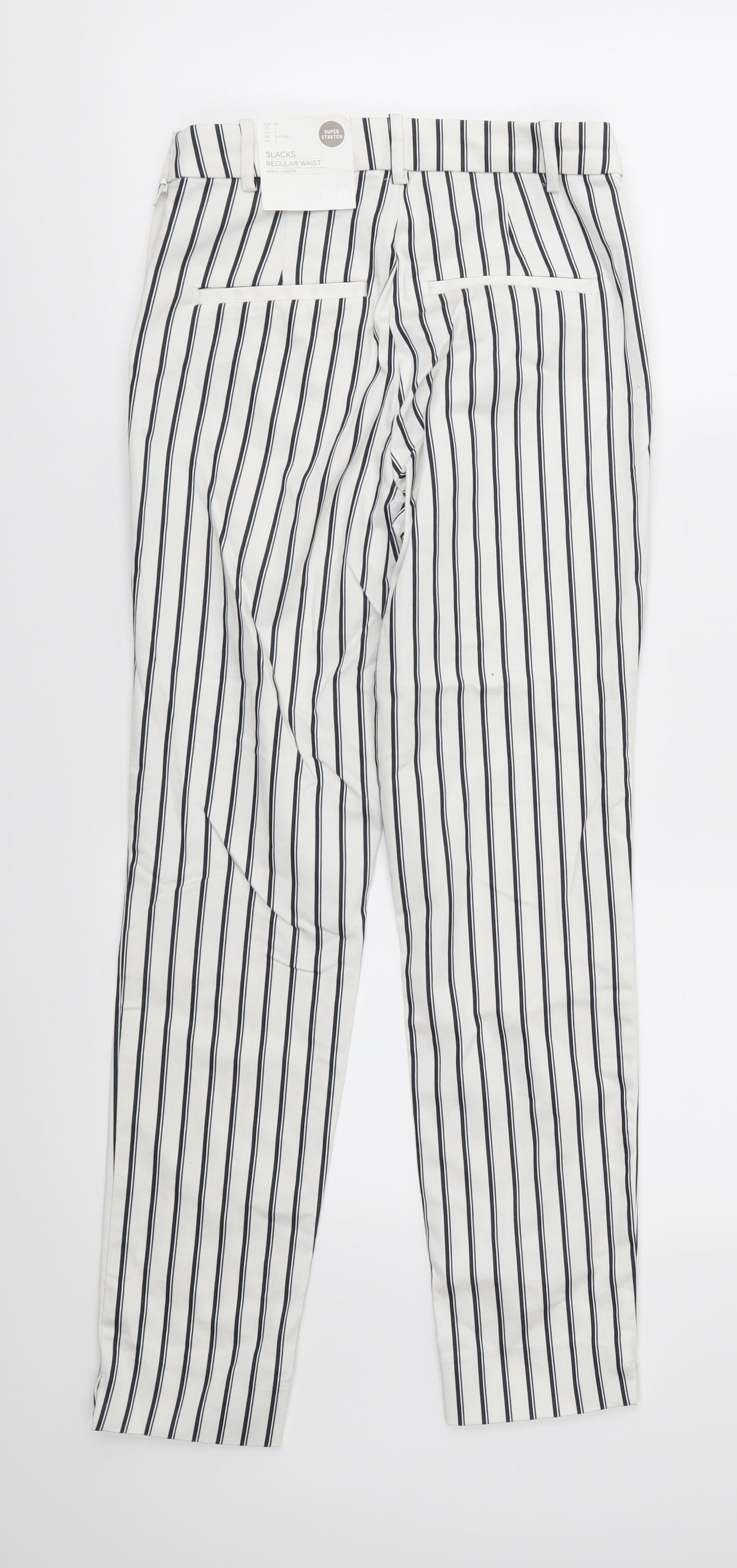 H&M Womens White Striped  Trousers  Size 6 L27 in