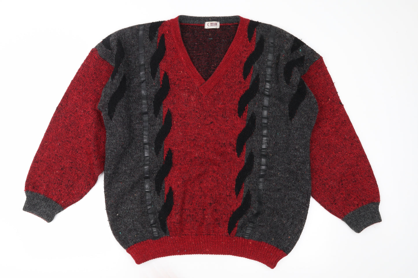 Gabicci Mens Red Geometric Knit Pullover Jumper Size XL