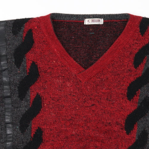 Gabicci Mens Red Geometric Knit Pullover Jumper Size XL