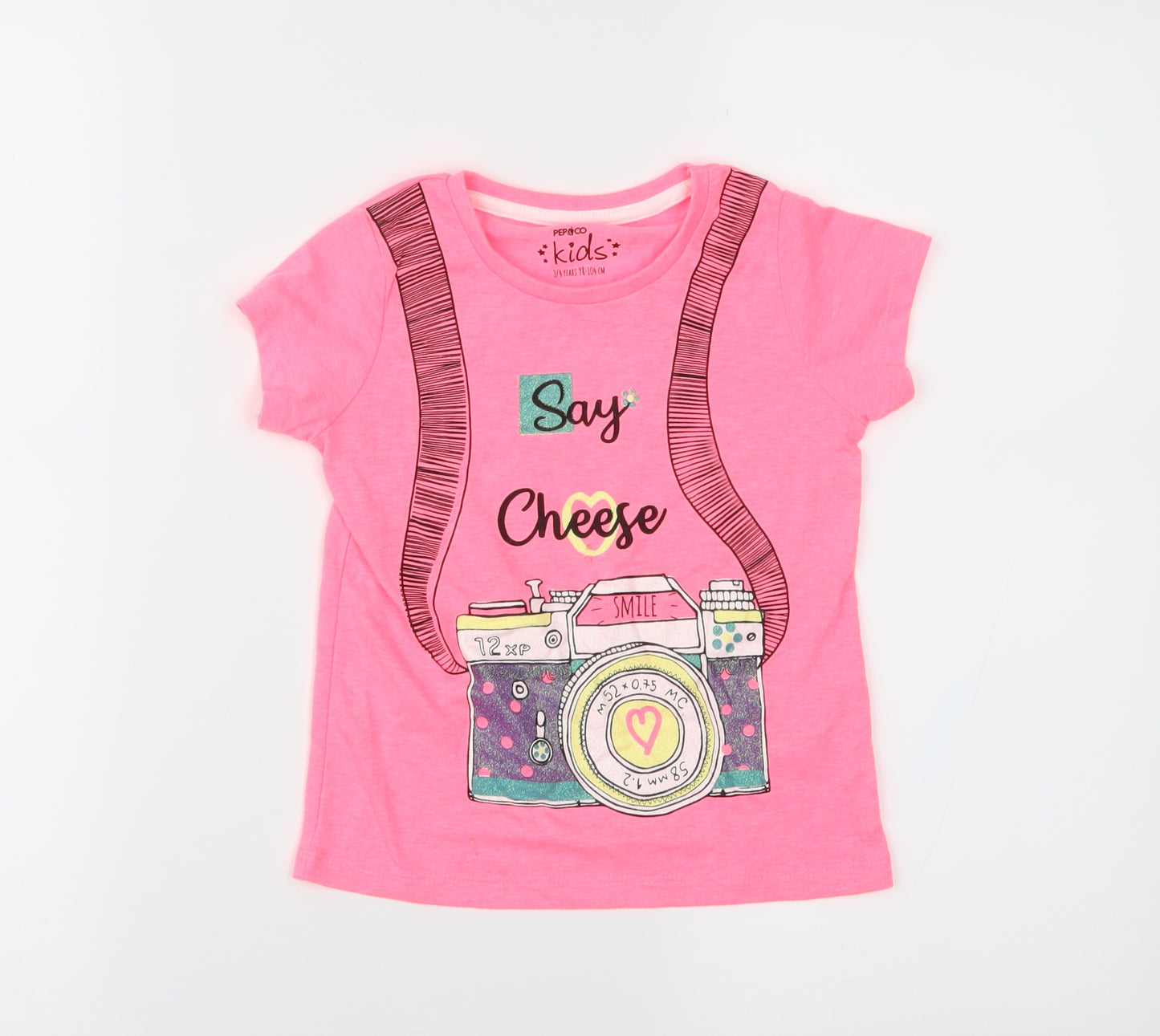 Pep & Co Girls Pink  Jersey Basic T-Shirt Size 3-4 Years  - Camera