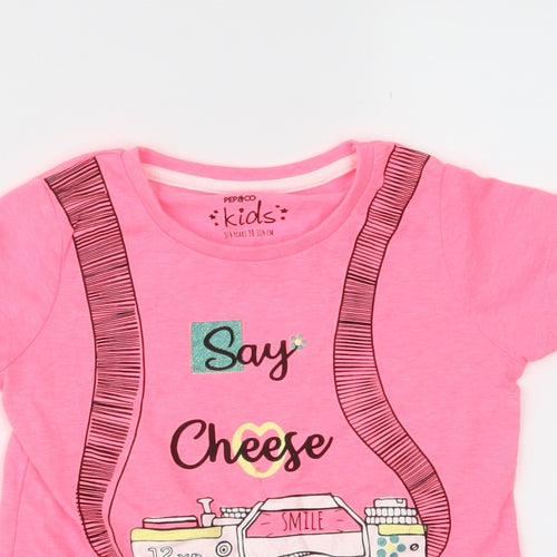 Pep & Co Girls Pink  Jersey Basic T-Shirt Size 3-4 Years  - Camera