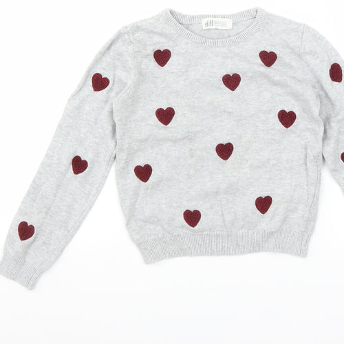 H&M Girls Grey   Pullover Jumper Size 4-5 Years  - heart print