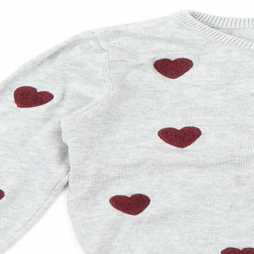 H&M Girls Grey   Pullover Jumper Size 4-5 Years  - heart print