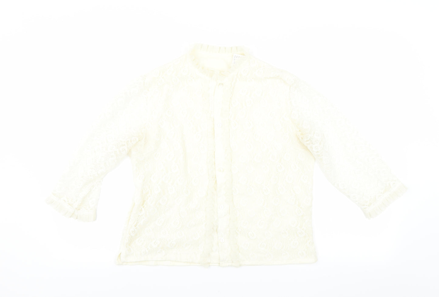 Preworn Womens Ivory Floral  Basic Blouse Size S  - lace detail