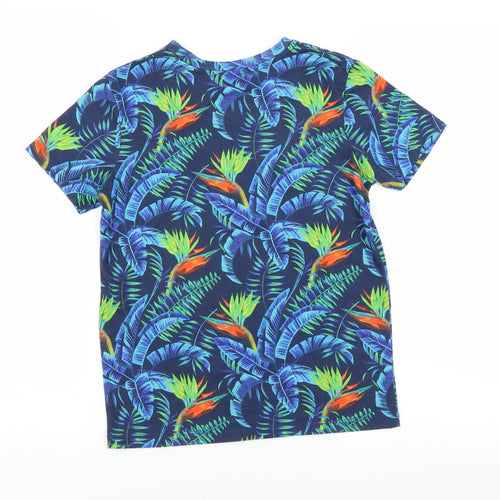 George Boys Blue   Basic T-Shirt Size 9-10 Years  - leaf print