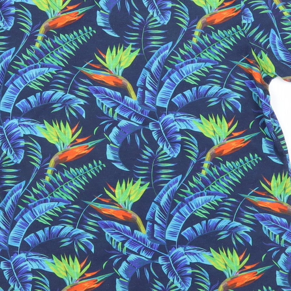George Boys Blue   Basic T-Shirt Size 9-10 Years  - leaf print