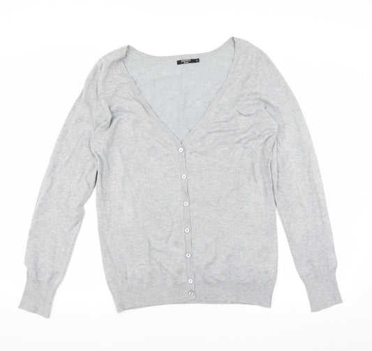 Front view of Matalan women’s grey cardigan jumper, size UK 16, - stretch