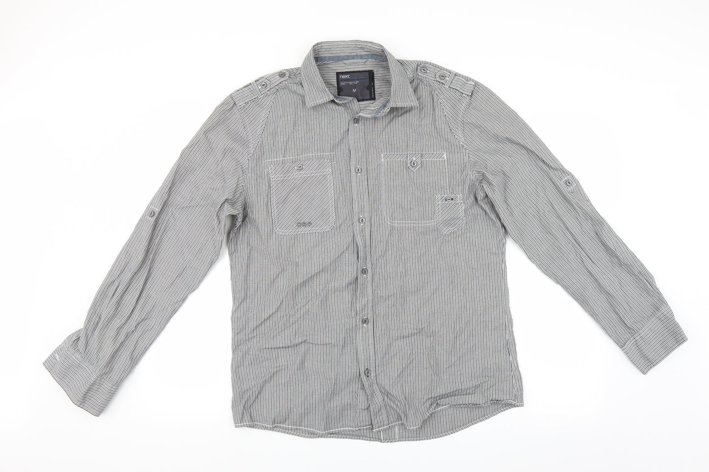 NEXT Mens Grey Striped   Dress Shirt Size M