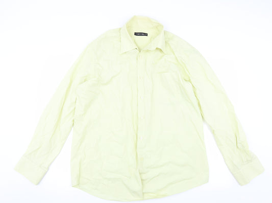 Front view of vincent pelle men’s yellow button-up