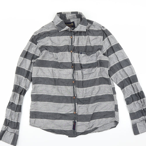 chennis Mens Grey Striped   Button-Up Size S