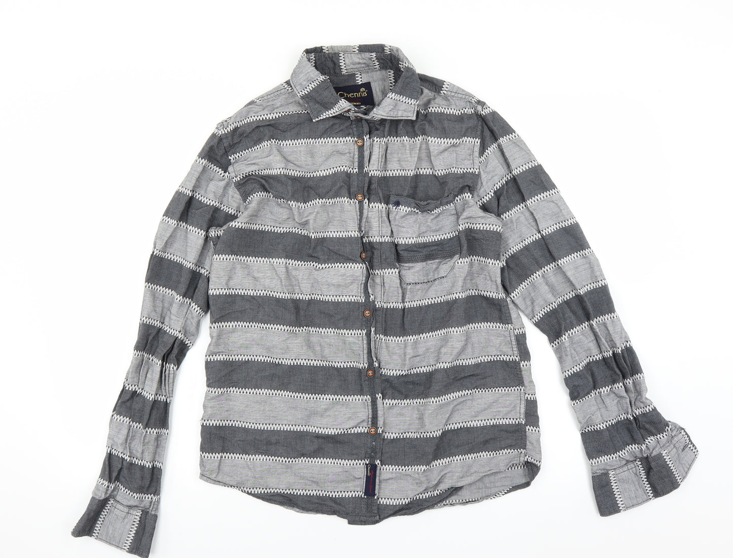 chennis Mens Grey Striped   Button-Up Size S
