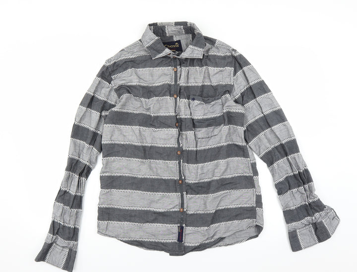 chennis Mens Grey Striped   Button-Up Size S