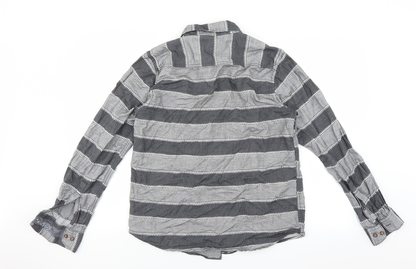 chennis Mens Grey Striped   Button-Up Size S