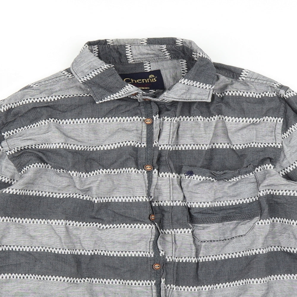 chennis Mens Grey Striped   Button-Up Size S