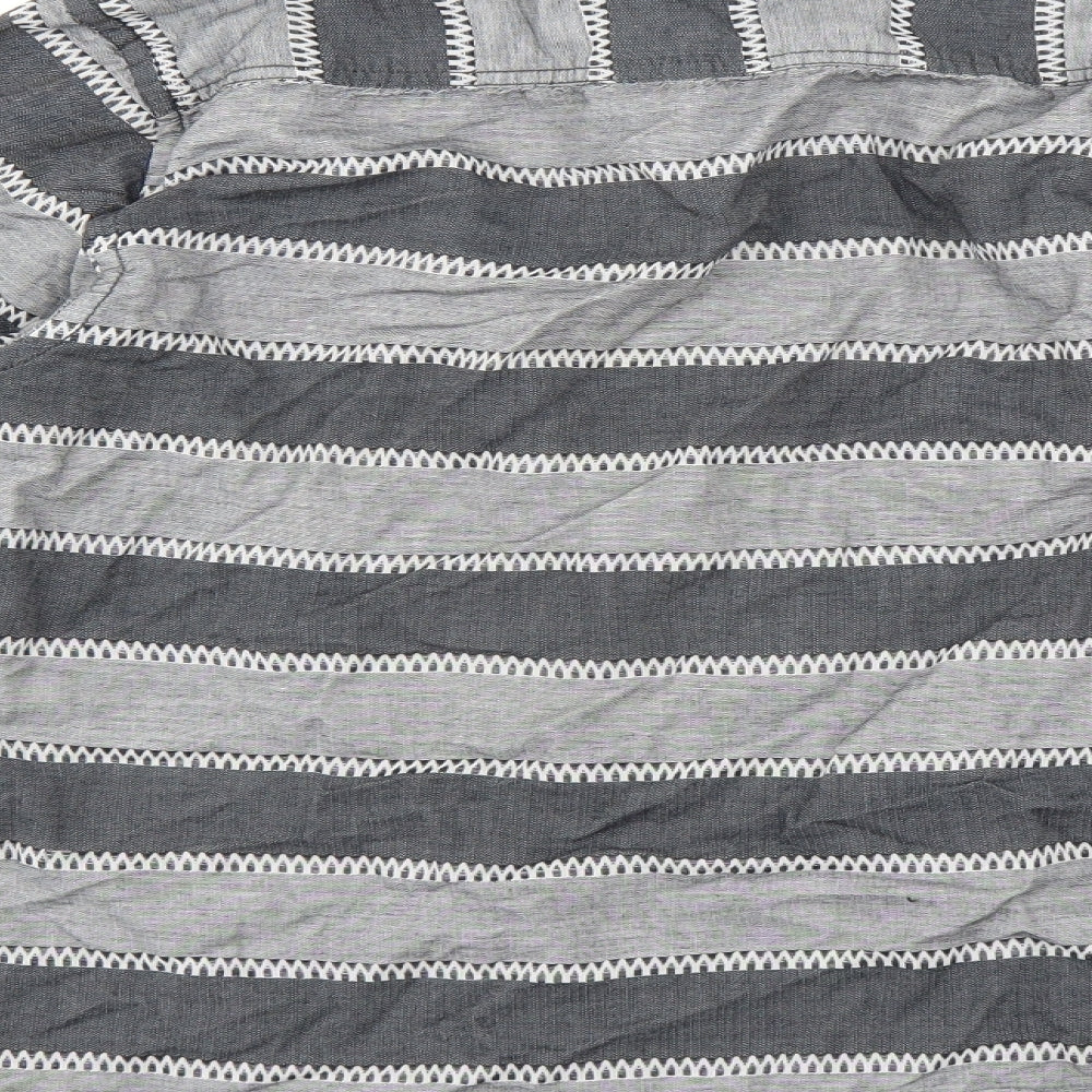 chennis Mens Grey Striped   Button-Up Size S