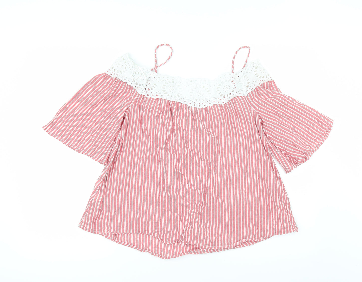 Papaya Womens Red Striped  Tunic Blouse Size 8