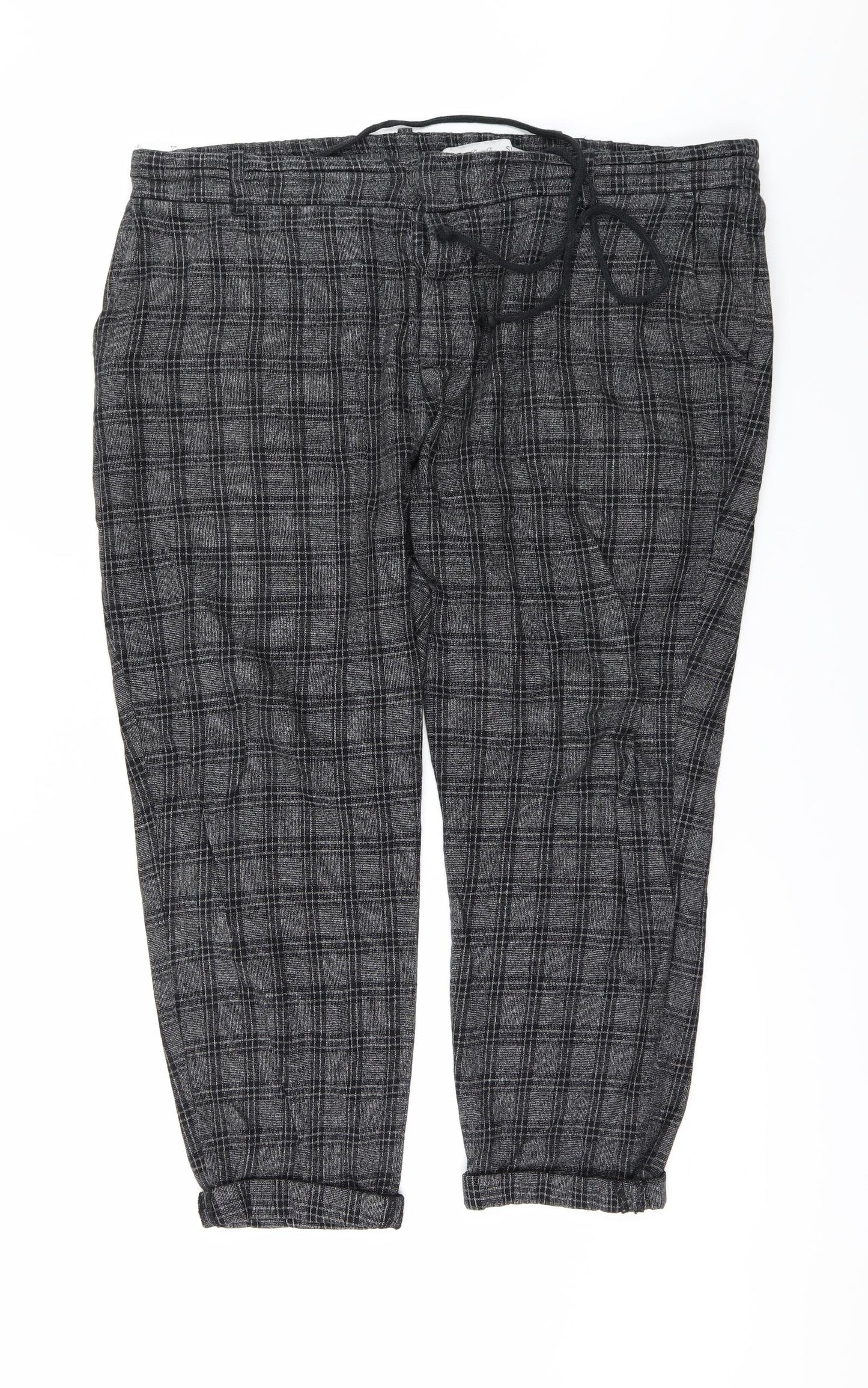 Denim & Co. Womens Grey Check  Cropped Trousers Size 2XL L25 in
