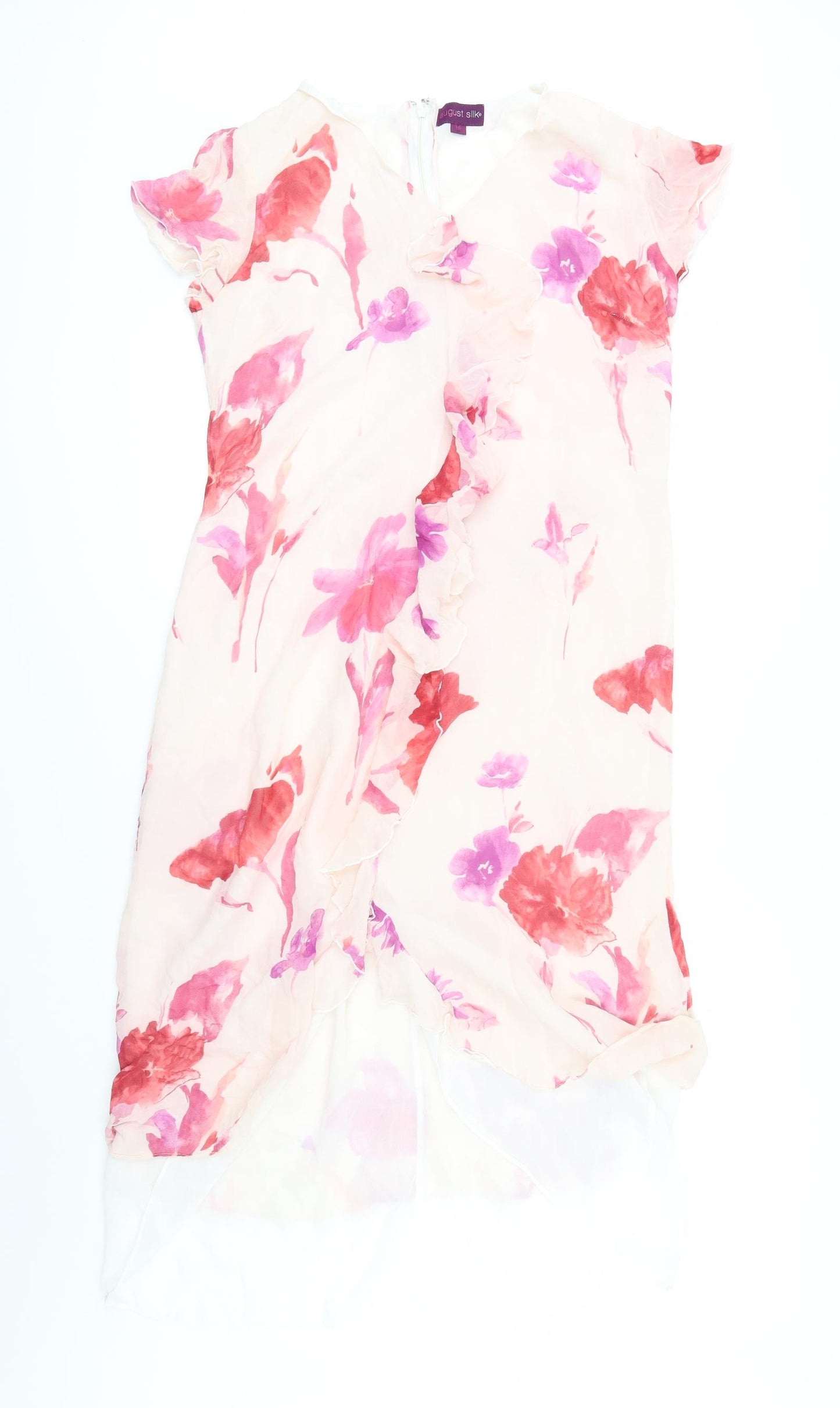 August Silk Womens Pink Floral  A-Line  Size 16