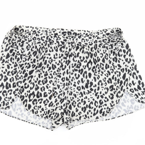 H&M Womens White Animal Print  Paperbag Shorts Size M