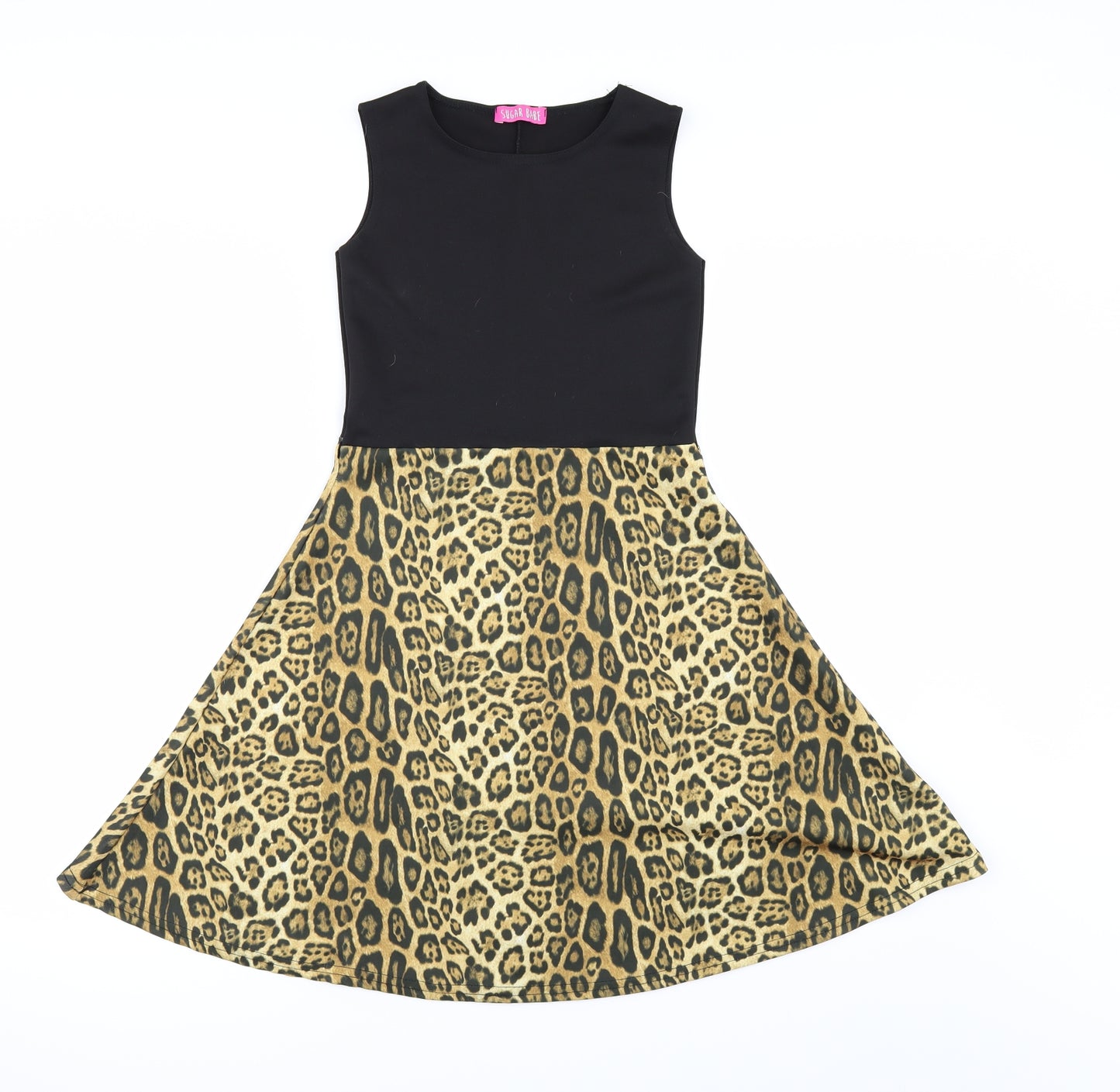 Sugar Babe Girls Black Animal Print  Skater Dress  Size 9-10 Years