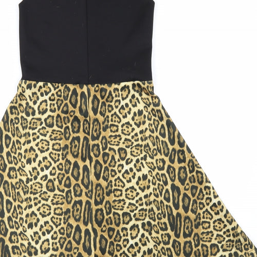 Sugar Babe Girls Black Animal Print  Skater Dress  Size 9-10 Years