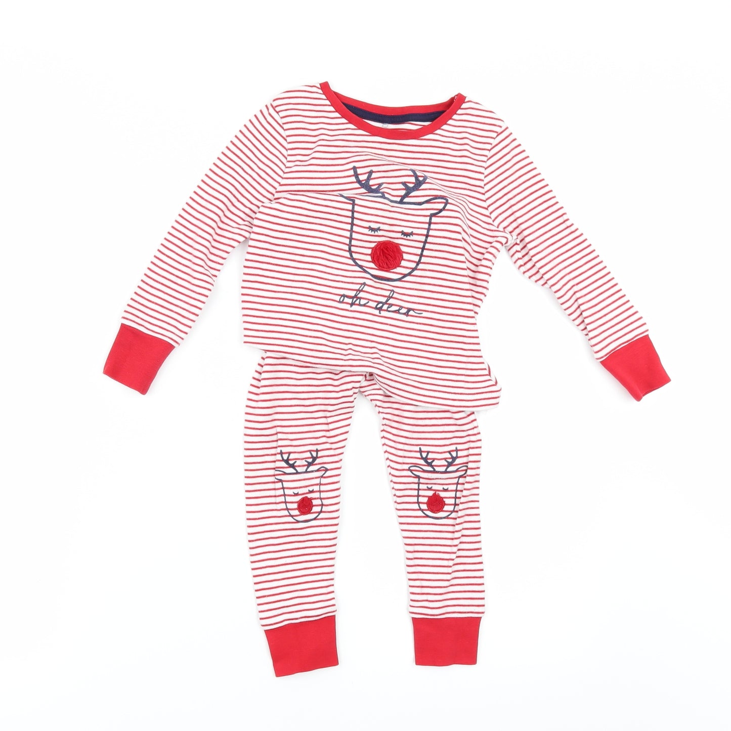 George Girls Red Striped  Top Pyjama Set Size 3 Years  - CHRITMAS