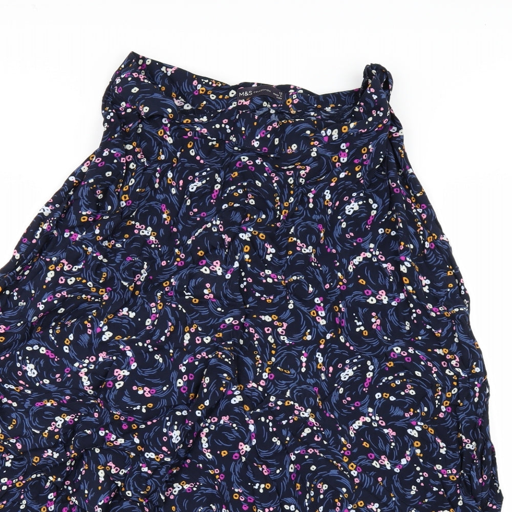 Marks and Spencer Womens Blue Geometric  A-Line Skirt Size 12