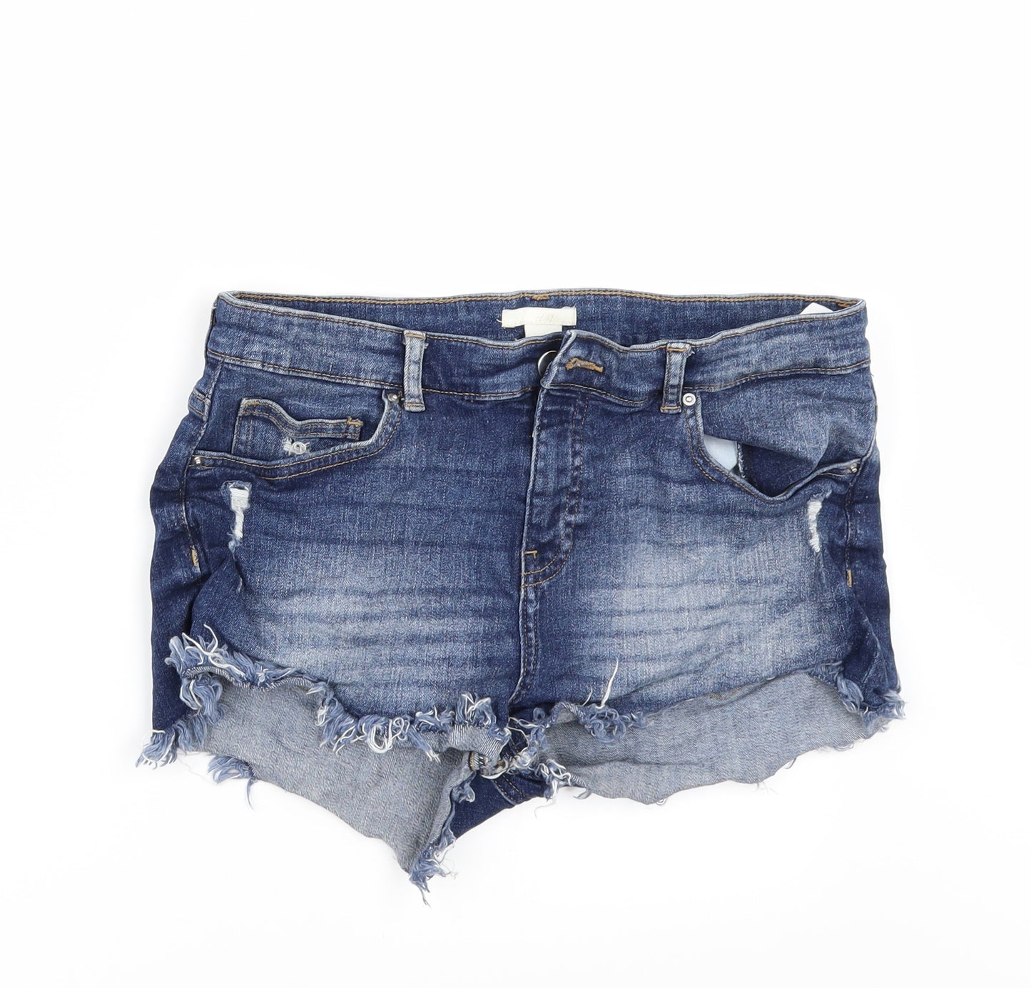 H&M Womens Blue  Denim Cut-Off Shorts Size 12 - distressed