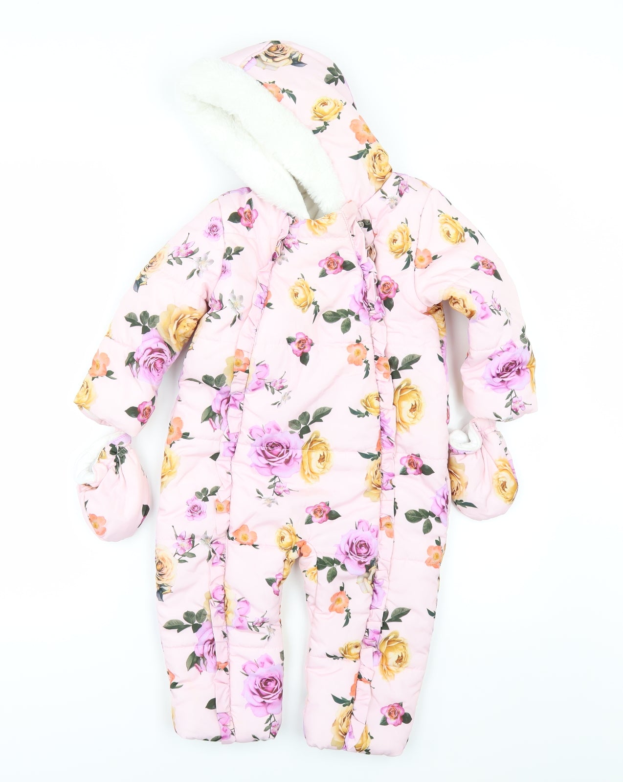 George Boys Pink Floral  Jacket Snowsuit Size 18-24 Months