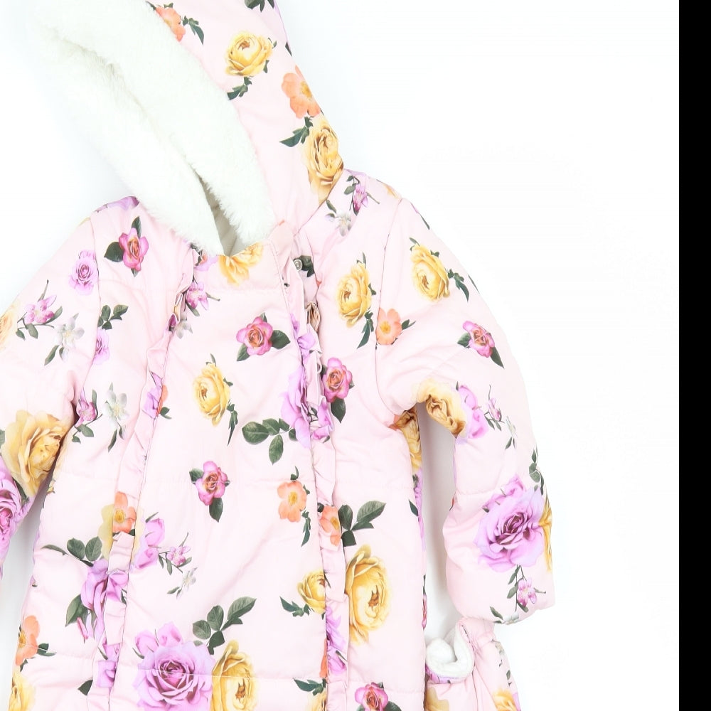 George Boys Pink Floral  Jacket Snowsuit Size 18-24 Months