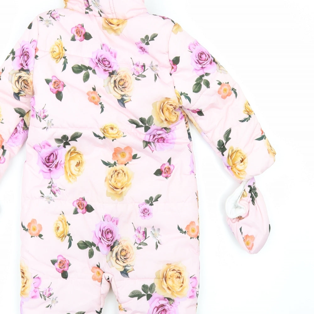 George Boys Pink Floral  Jacket Snowsuit Size 18-24 Months