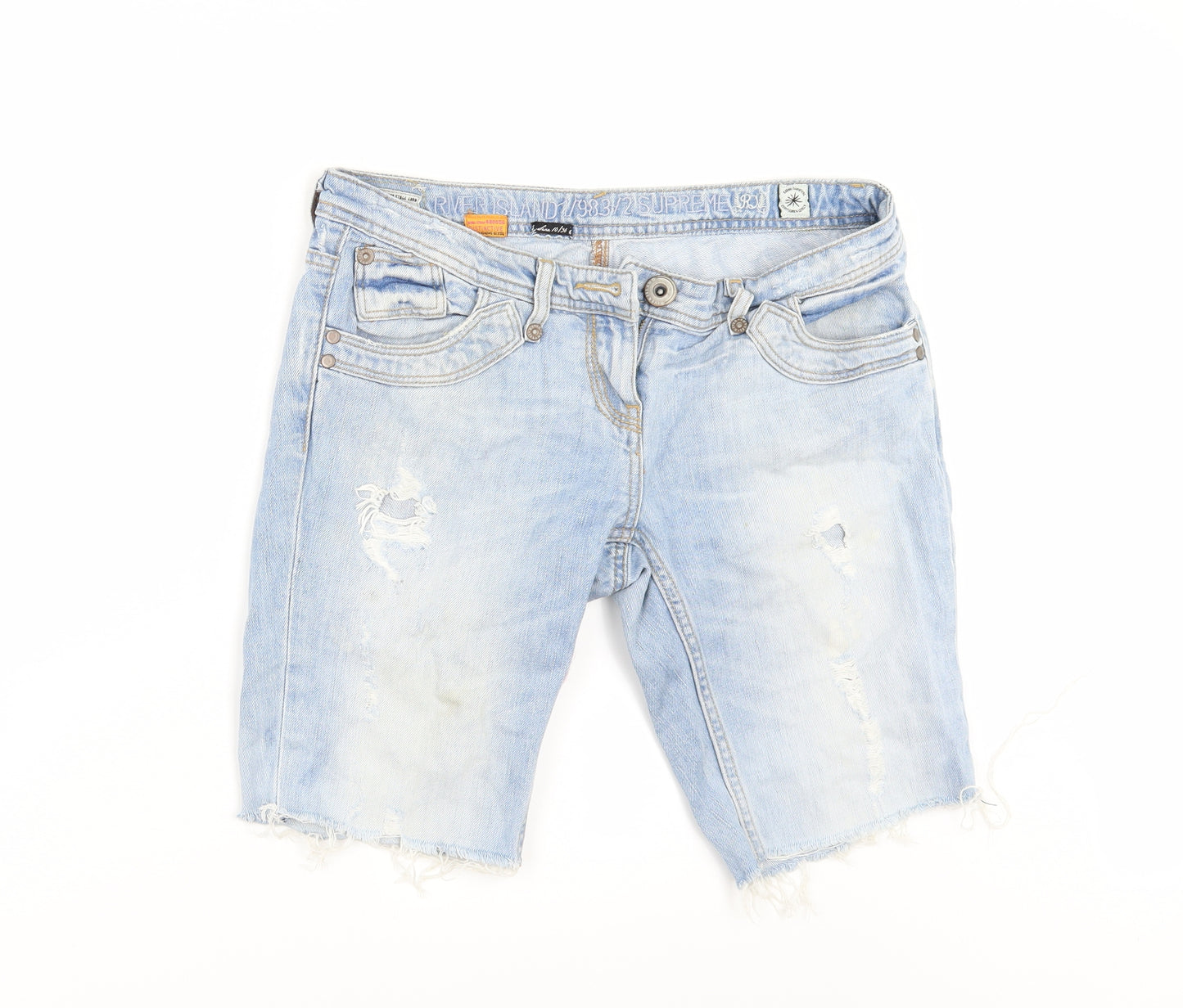 River Island Womens Blue  Damask Cut-Off Shorts Size 10 - Customised Cropped