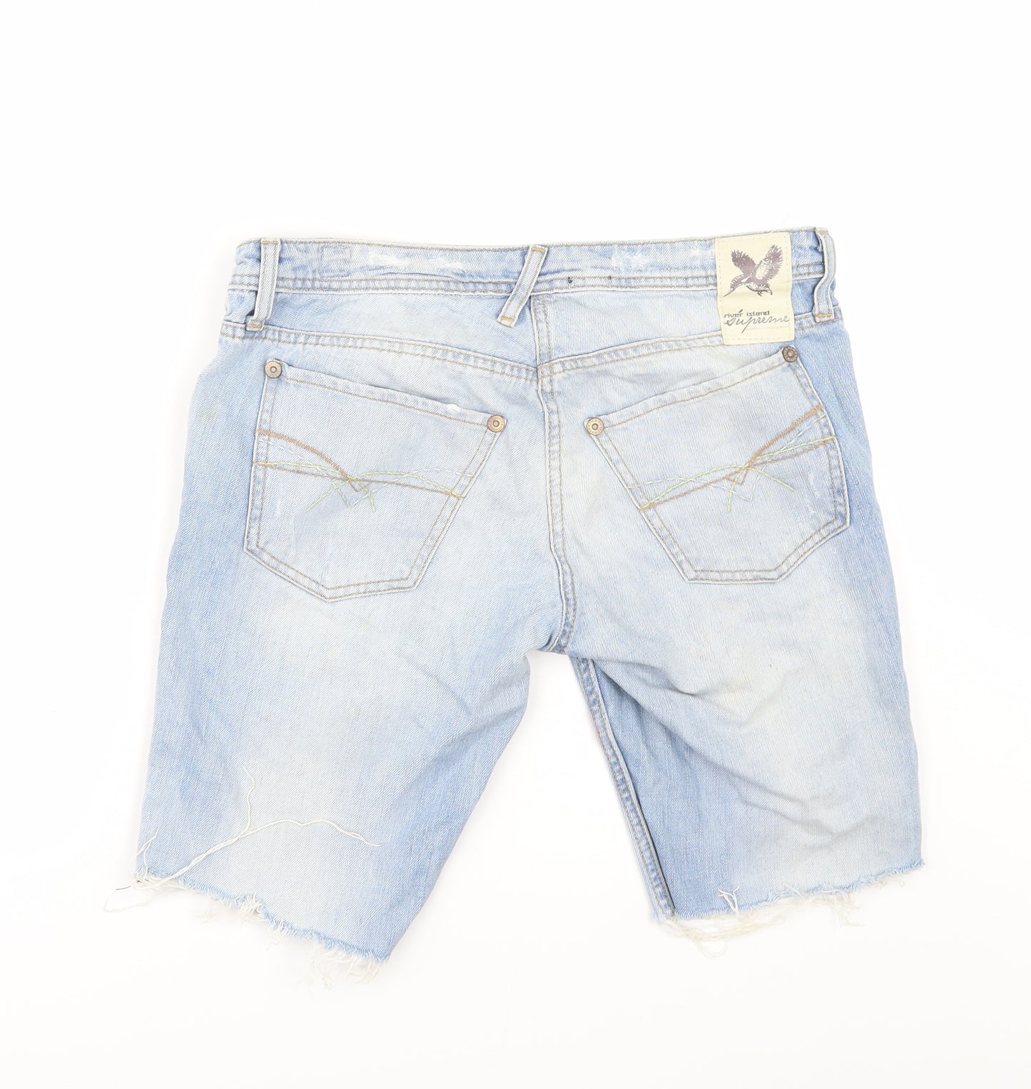 River Island Womens Blue  Damask Cut-Off Shorts Size 10 - Customised Cropped