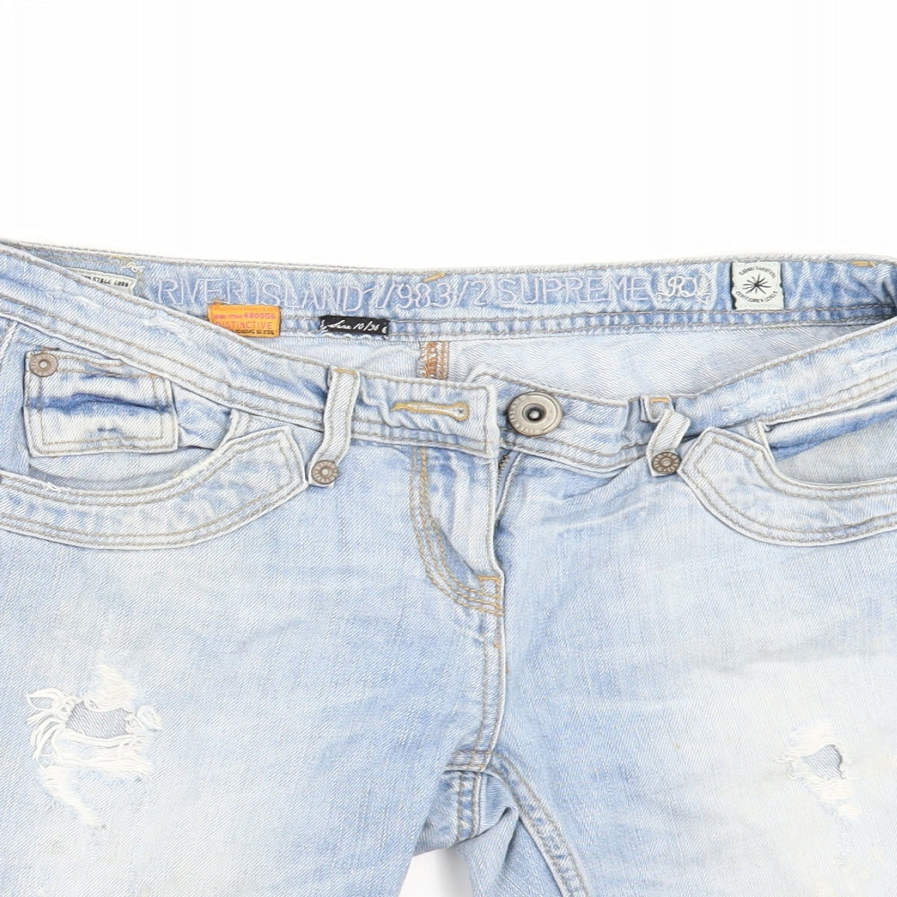 River Island Womens Blue  Damask Cut-Off Shorts Size 10 - Customised Cropped